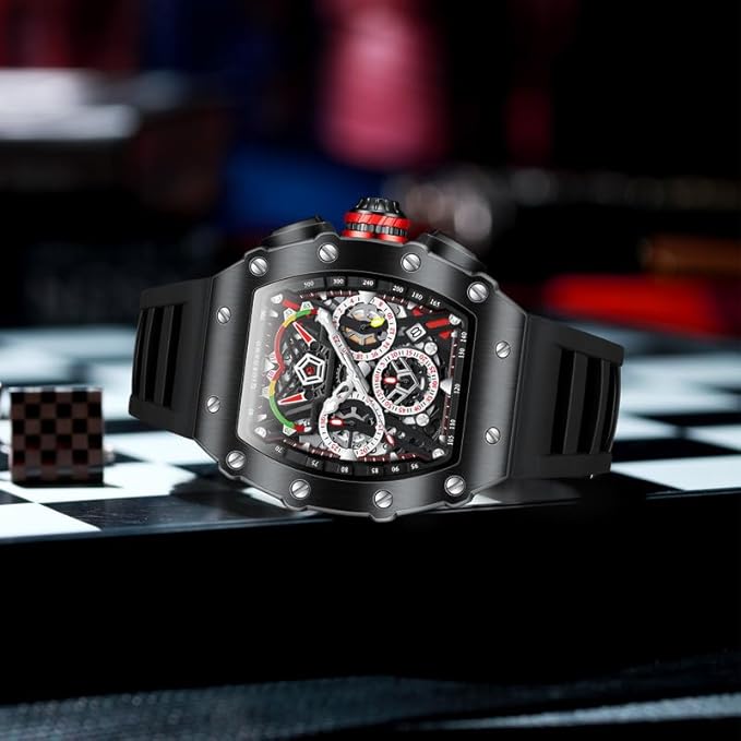 Multifunction Watch for Men with Day, Date, and 24-Hour Sub-Dial, Water Resistant Square Dial Unique Design