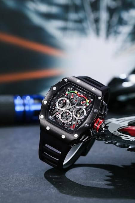 Multifunction Watch for Men with Day, Date, and 24-Hour Sub-Dial, Water Resistant Square Dial Unique Design