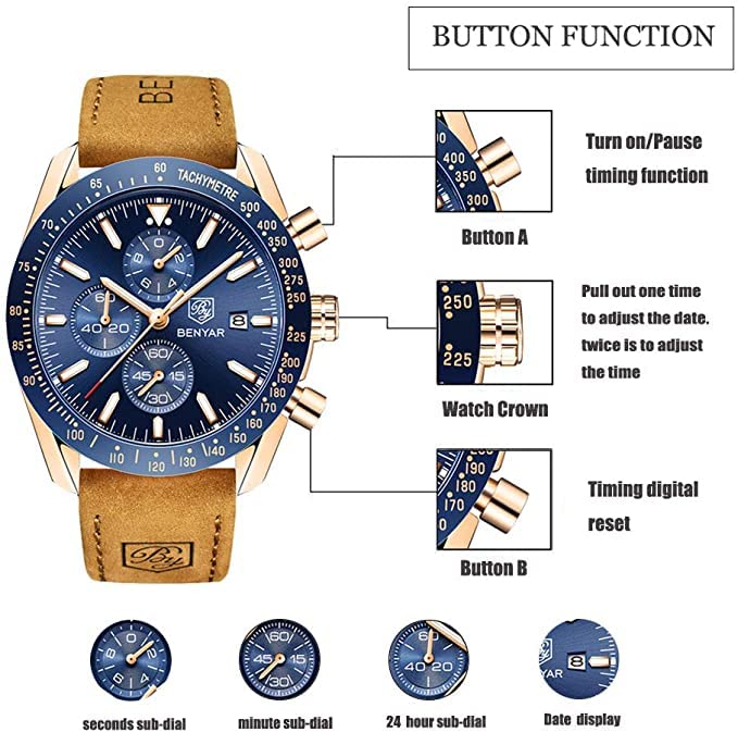 Men's Luxury Chronograph Watch – Business, Casual | Quartz Movement with Date Display | Stylish Wristwatch | Gift for Men