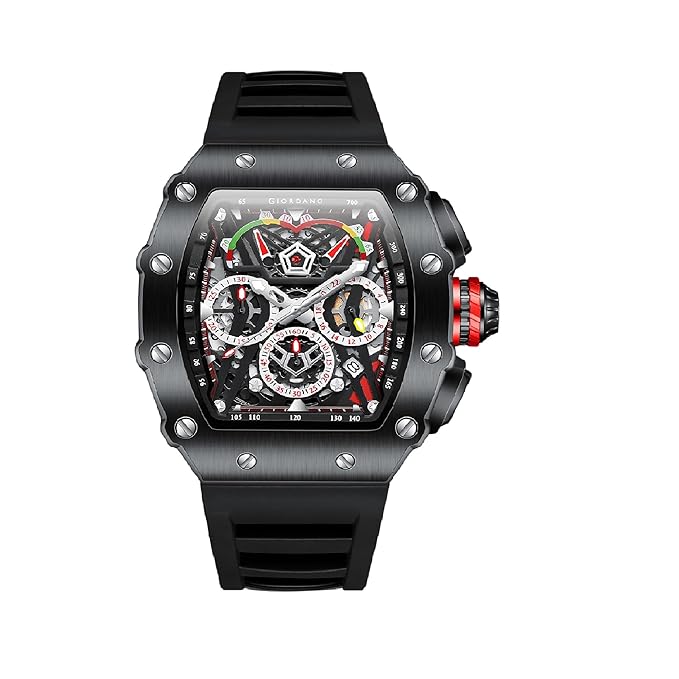 Multifunction Watch for Men with Day, Date, and 24-Hour Sub-Dial, Water Resistant Square Dial Unique Design