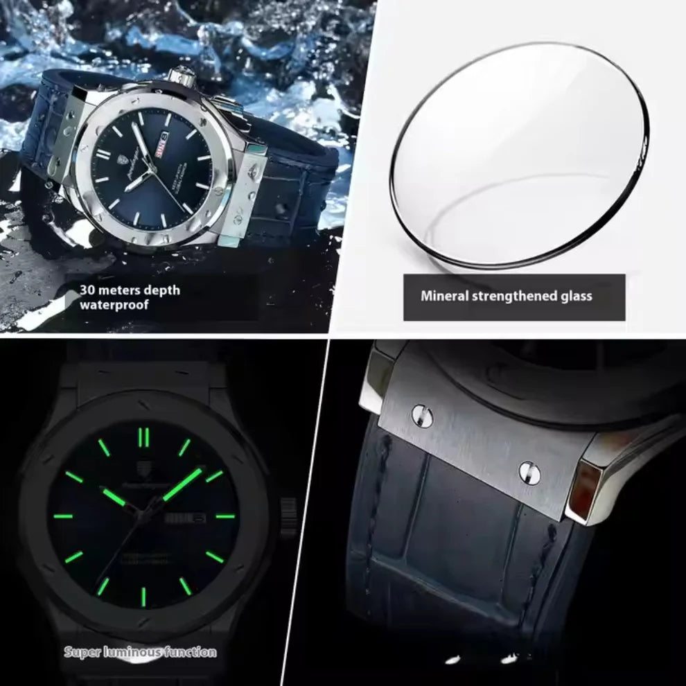Fashion Quartz Luminous Date Calendar Leather Strap Watches