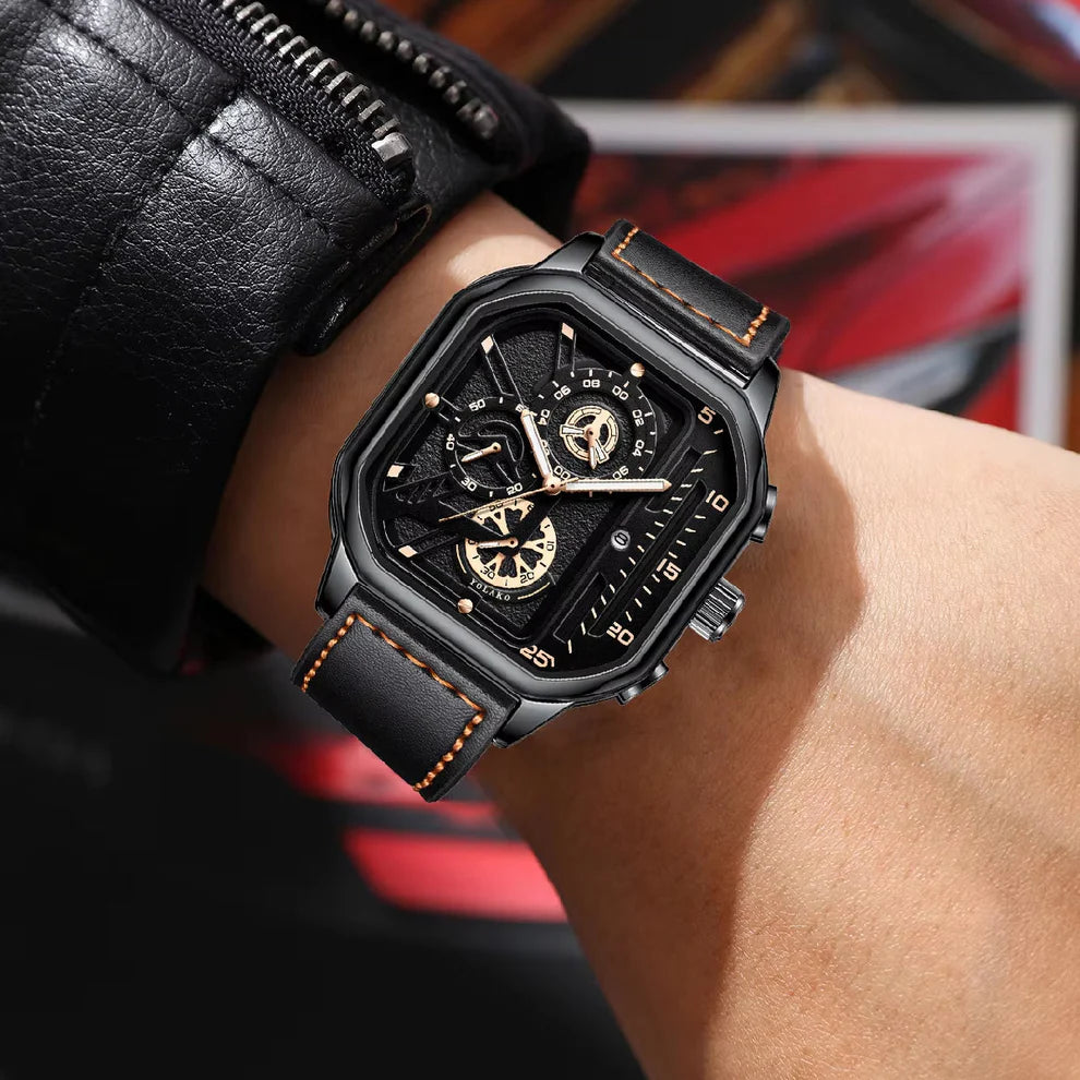 Classic Square Business Sports Quartz Men's Leather Watches