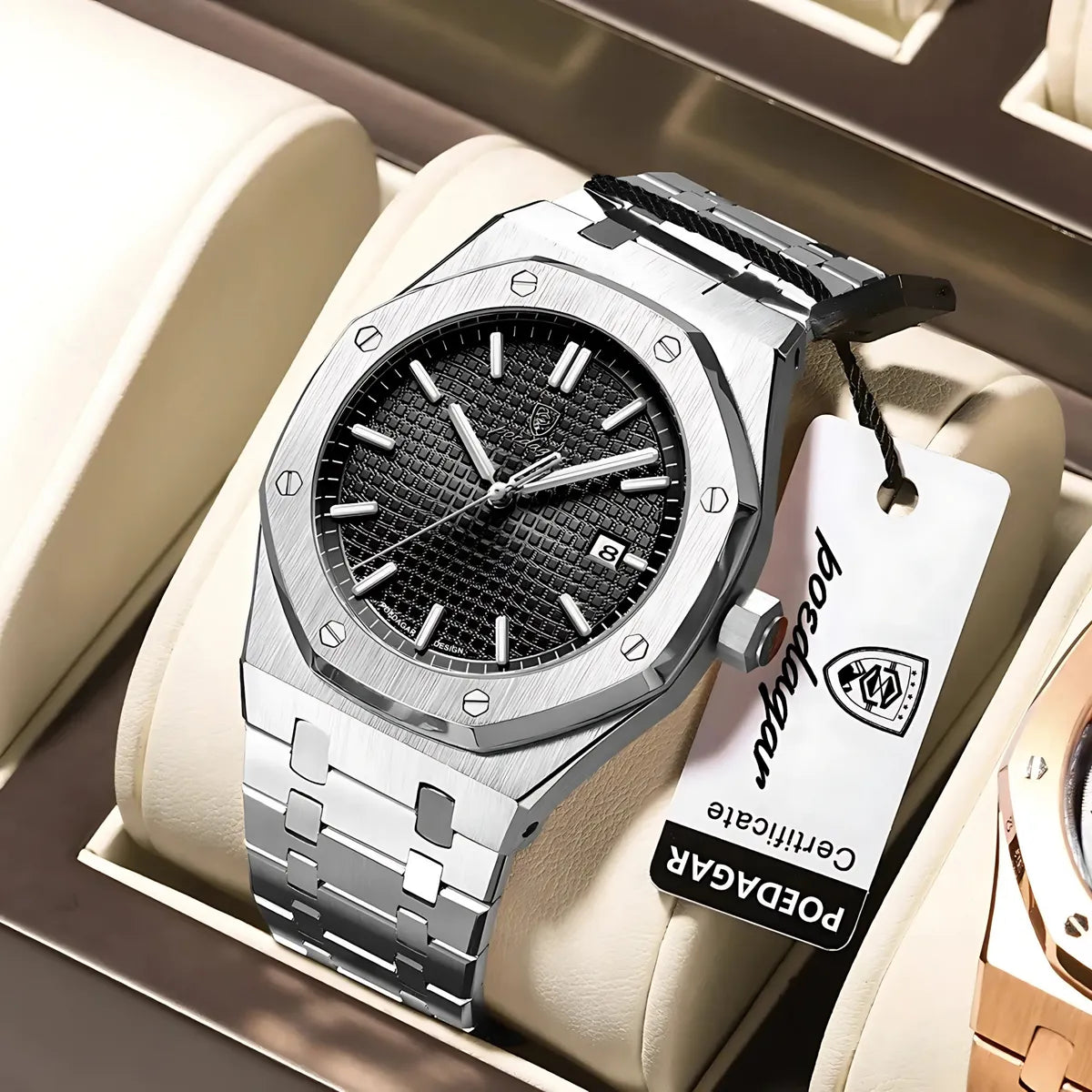Silver & Black Luxury Quartz Watch For Men