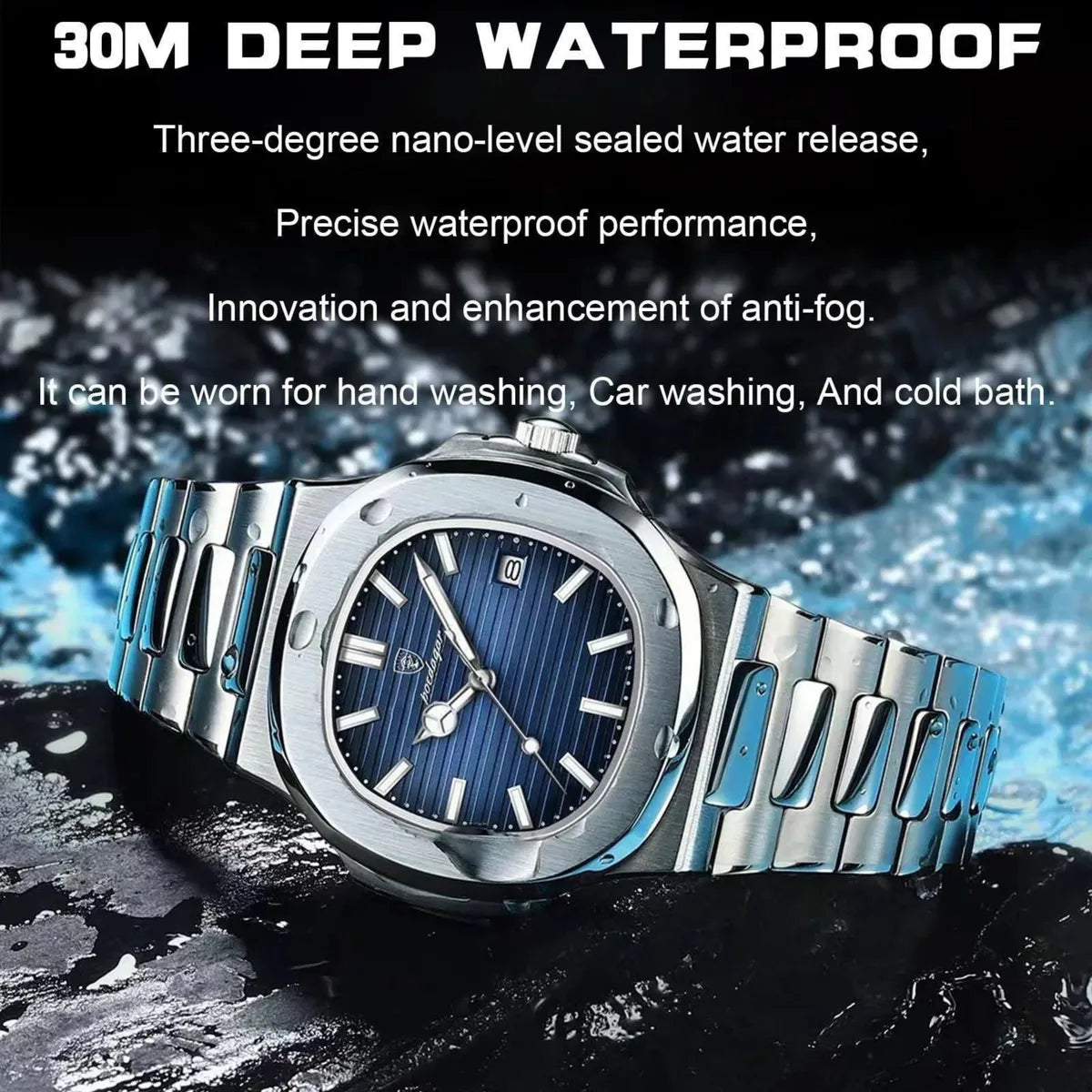 Silver & Blue Luxury Quartz Sports Watch For Men