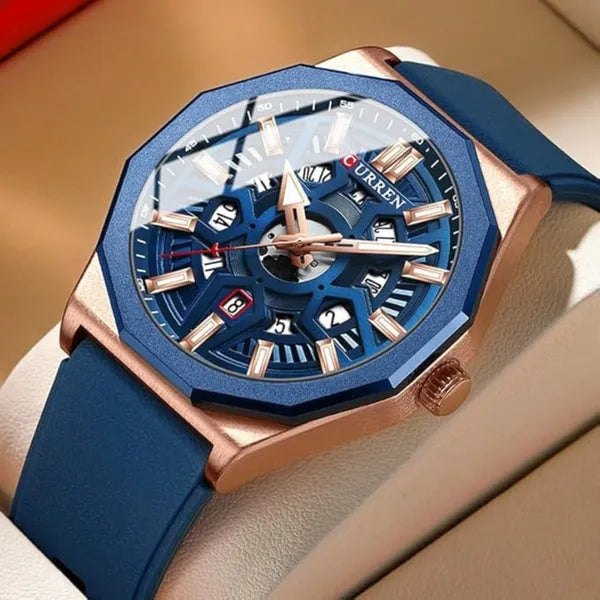 Blue Quartz Waterproof Watch With Rubber Strap For Men