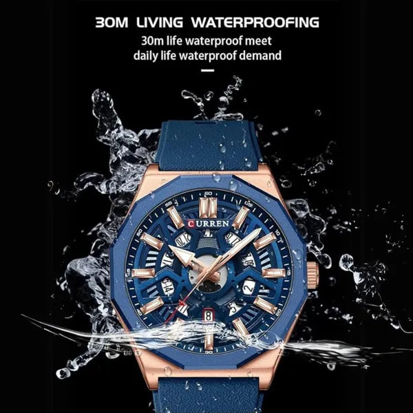 Blue Quartz Waterproof Watch With Rubber Strap For Men