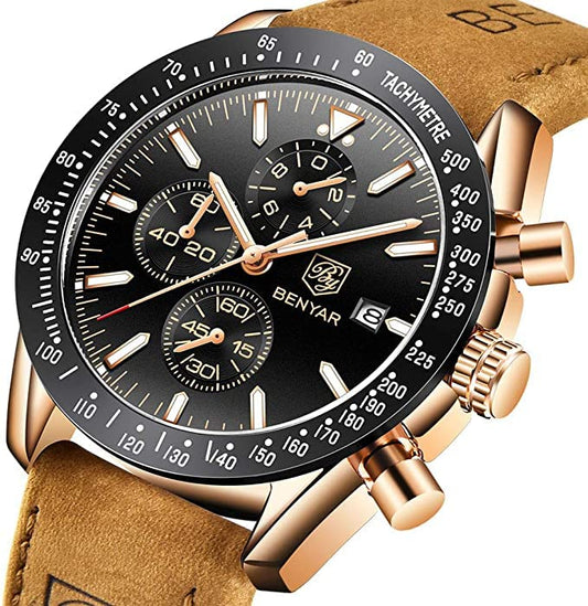 Men's Luxury Chronograph Watch – Business, Casual | Quartz Movement with Date Display | Stylish Wristwatch | Gift for Men