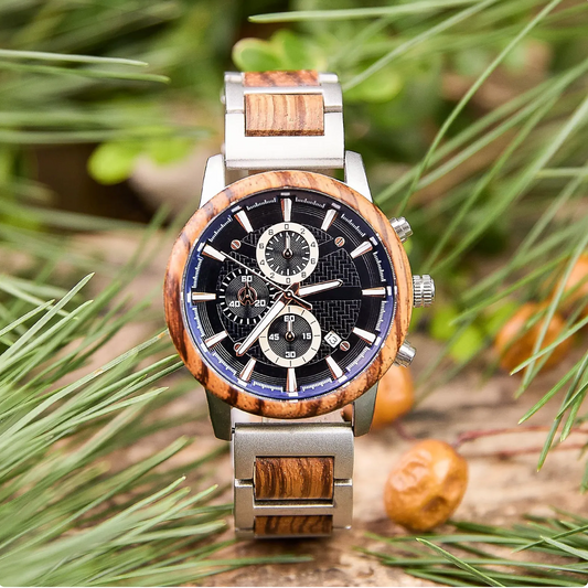 Engraved Whiskey Barrel Wood Watch - Unique Gift for Man, Limited Edition Vintage Chronograph Design