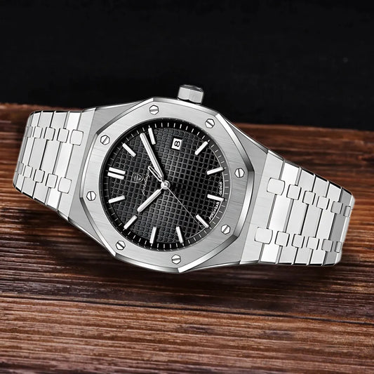 Silver & Black Luxury Quartz Watch For Men