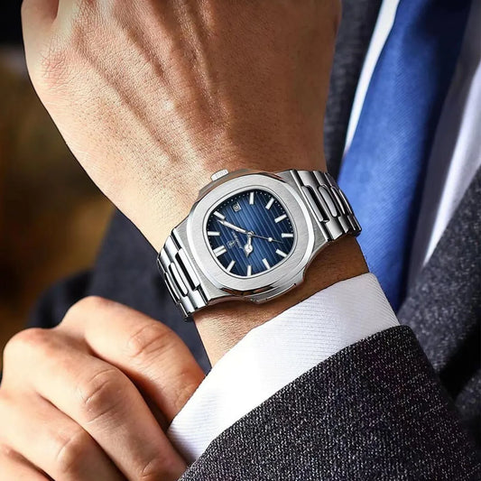 Silver & Blue Luxury Quartz Sports Watch For Men