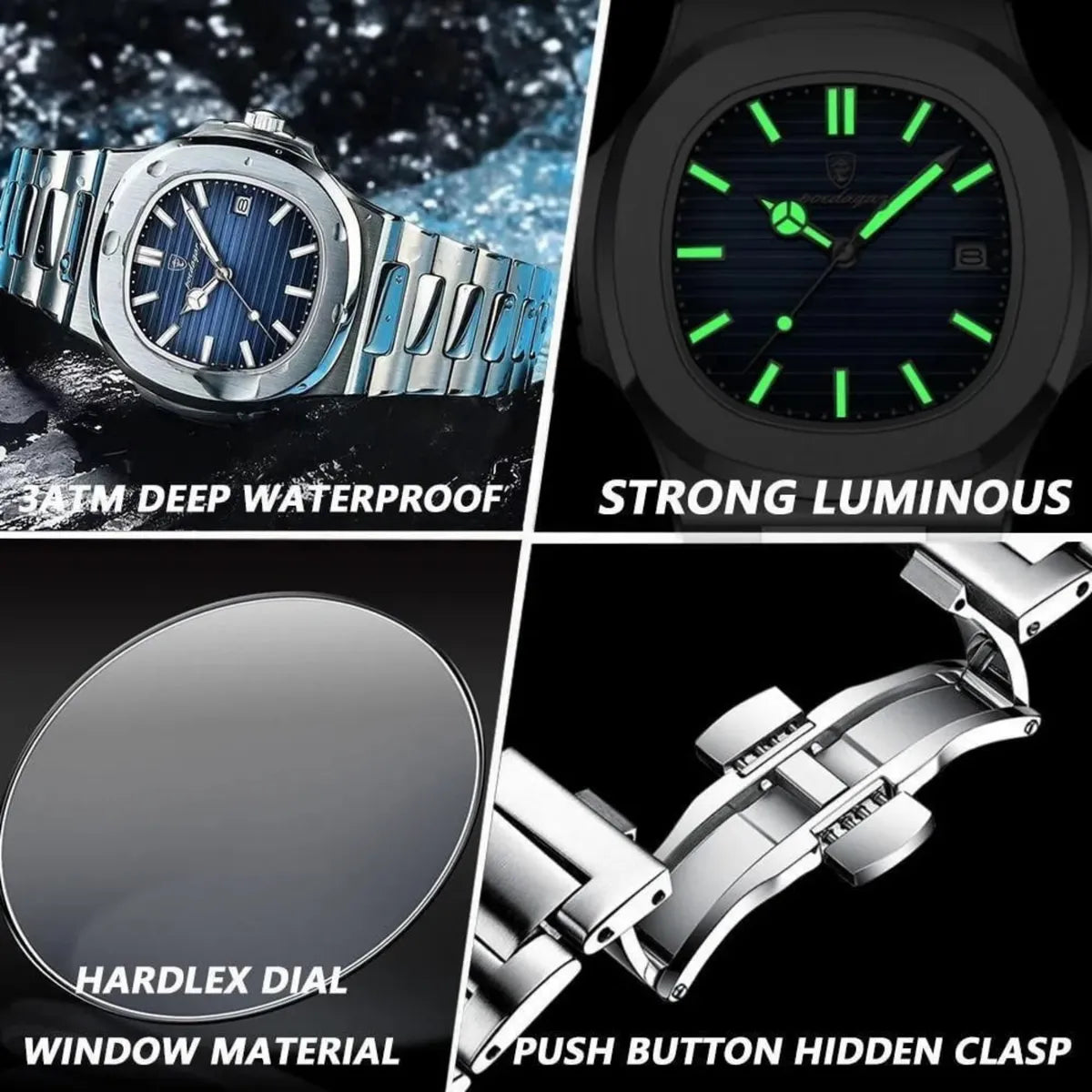 Silver & Blue Luxury Quartz Sports Watch For Men