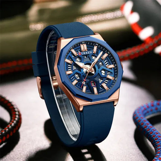 Blue Quartz Waterproof Watch With Rubber Strap For Men