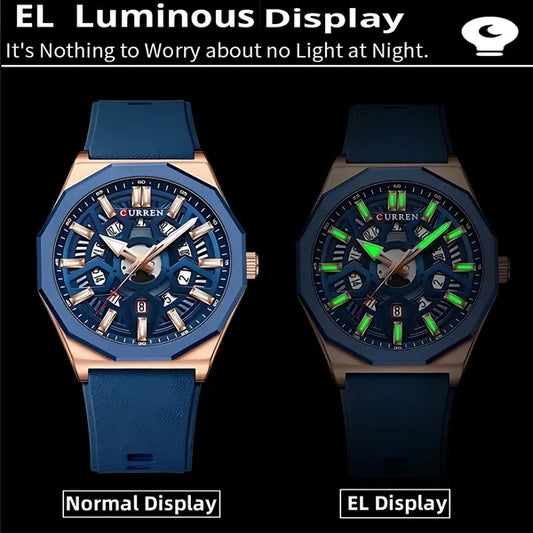 Blue Quartz Waterproof Watch With Rubber Strap For Men
